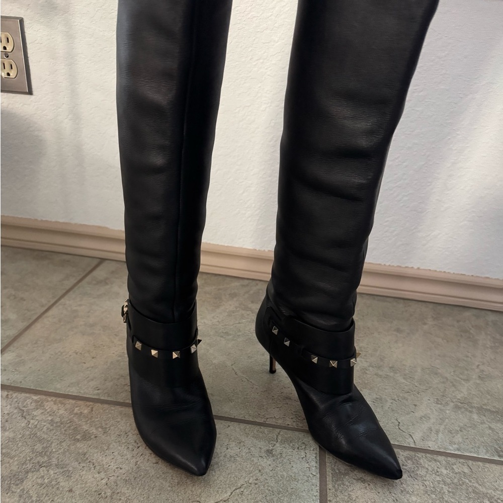 Valentino Garavani Rockstud Over the Knee Boots Black‎ Leather Women Sz. 38 US 8